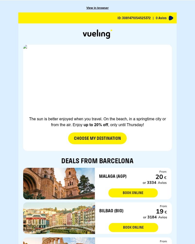 Screenshot of email sent to a Vueling Registered user
