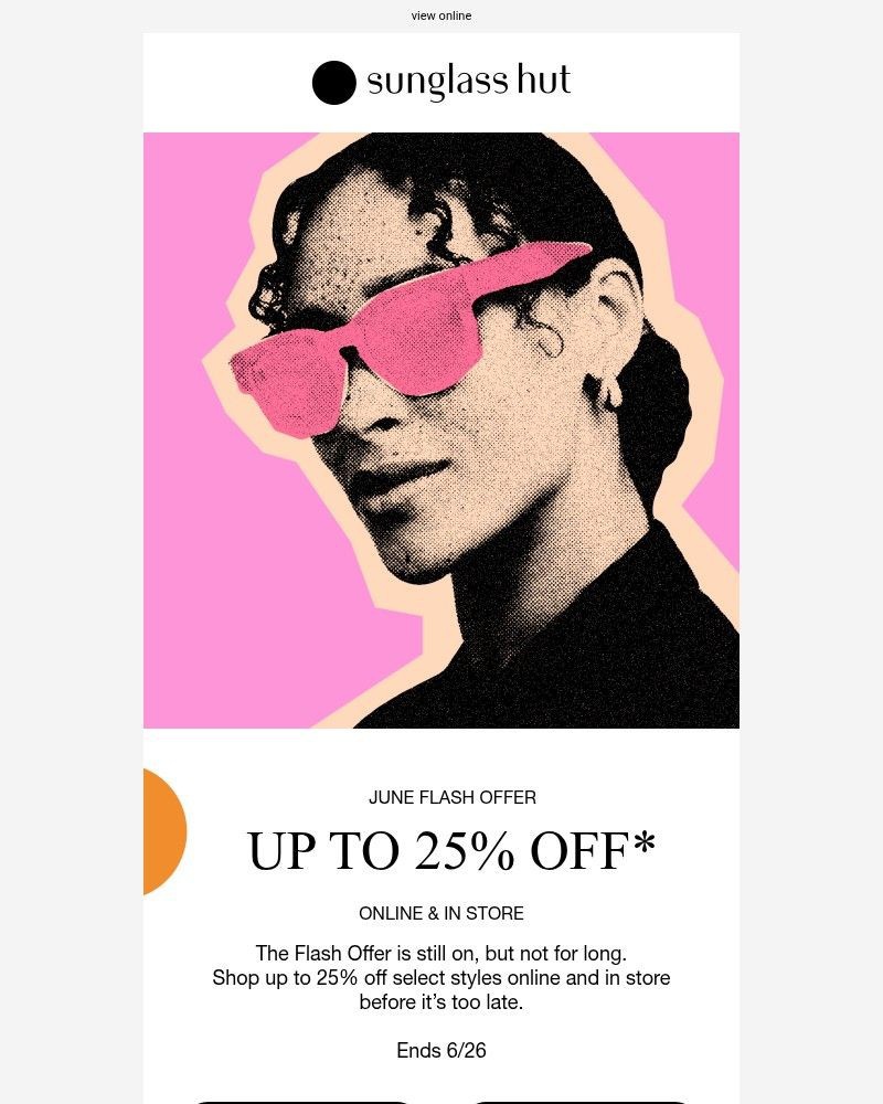 Screenshot of email sent to a Sunglass Hut Newsletter subscriber