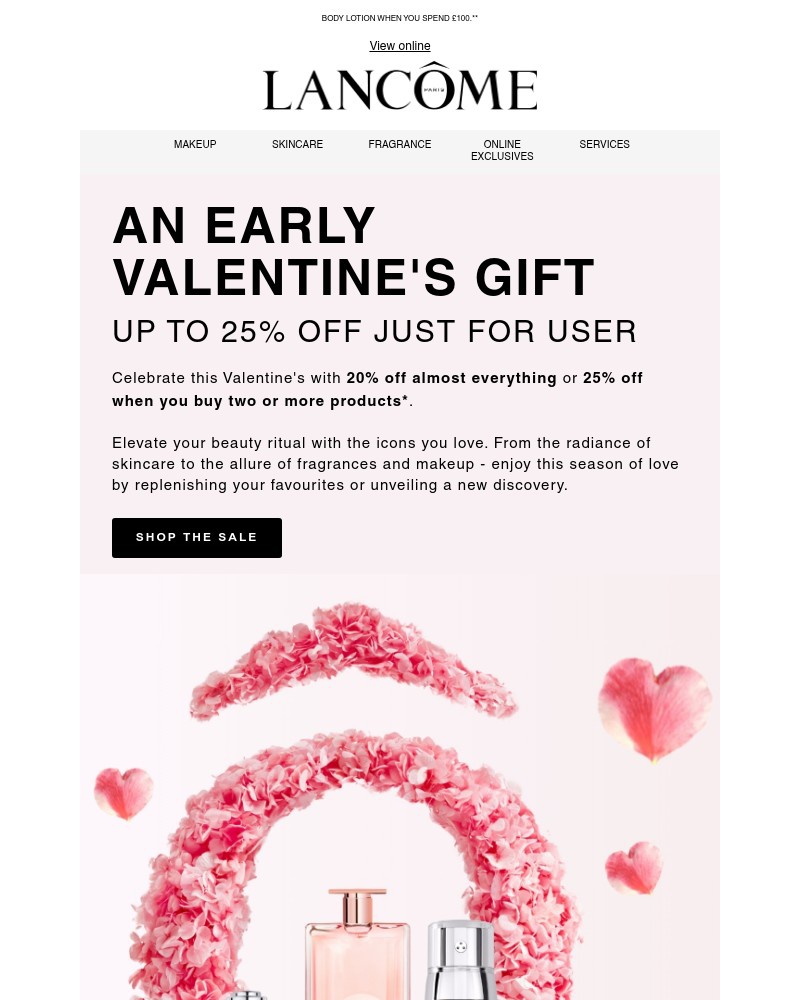 Screenshot of email sent to a Lancôme Newsletter subscriber