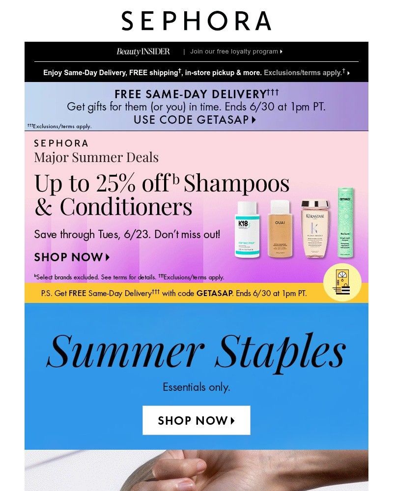 Screenshot of email sent to a Sephora Newsletter subscriber