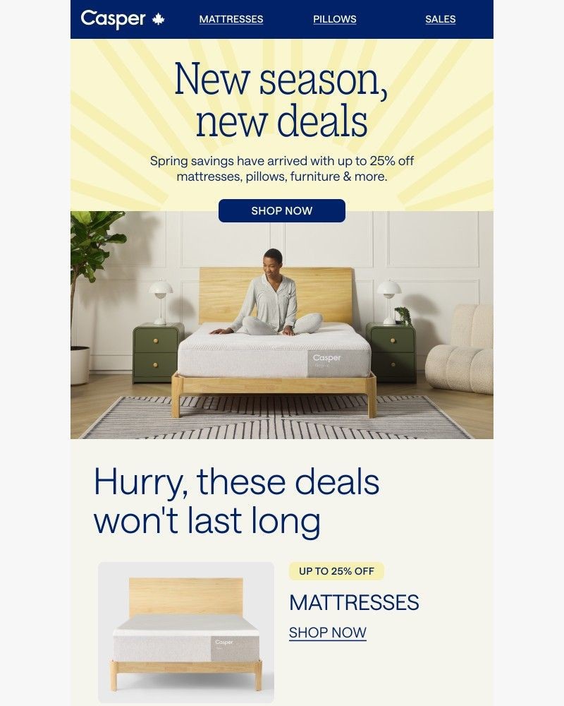 Screenshot of email sent to a Casper Newsletter subscriber