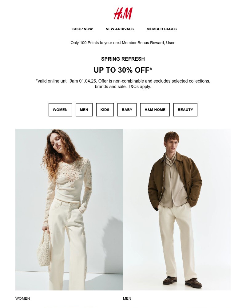 Screenshot of email sent to a H&M Newsletter subscriber