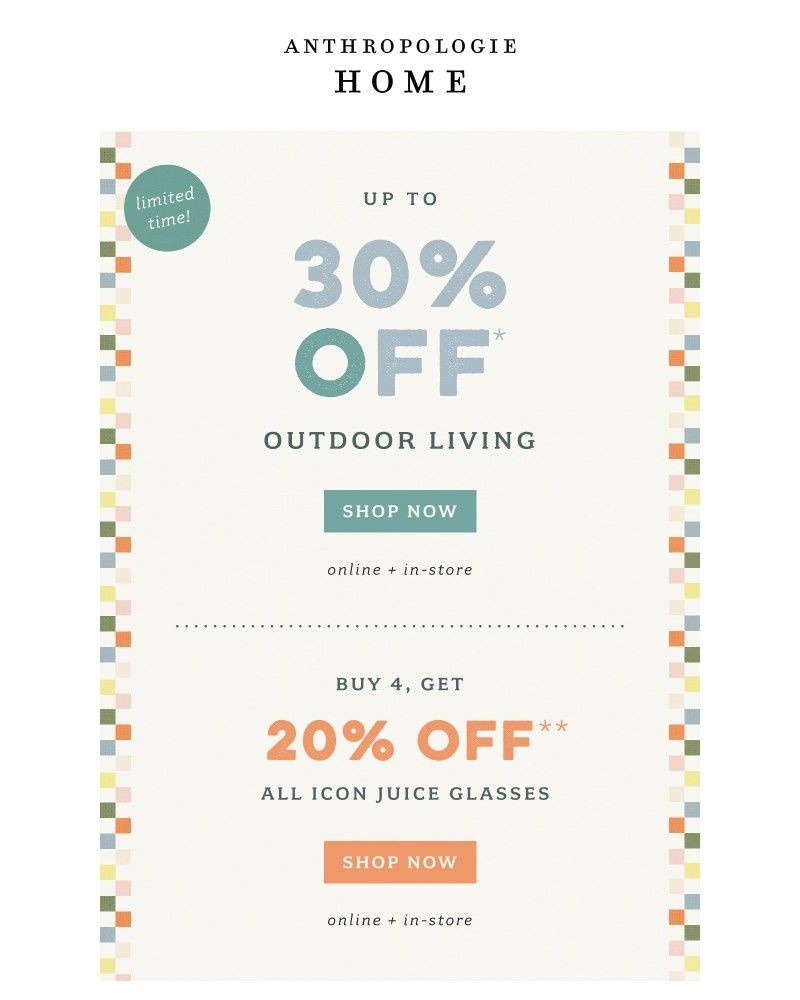 Screenshot of email sent to a Anthropologie Newsletter subscriber