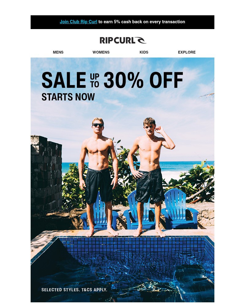 Screenshot of email sent to a Ripcurl Newsletter subscriber
