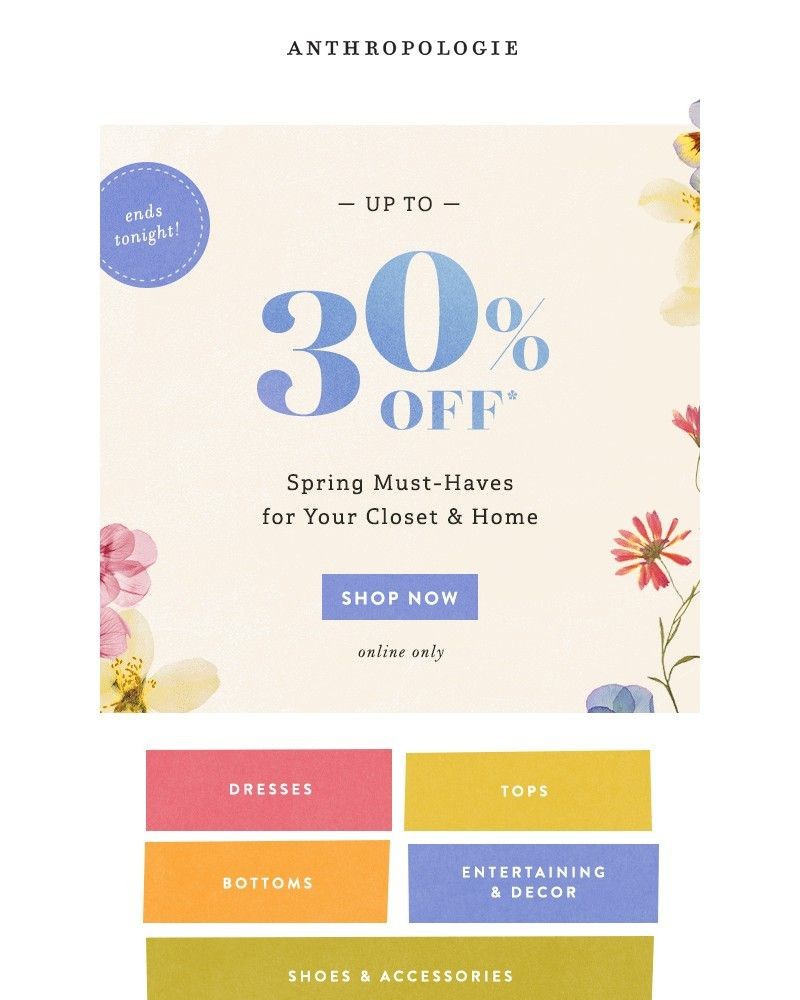 Screenshot of email sent to a Anthropologie Newsletter subscriber