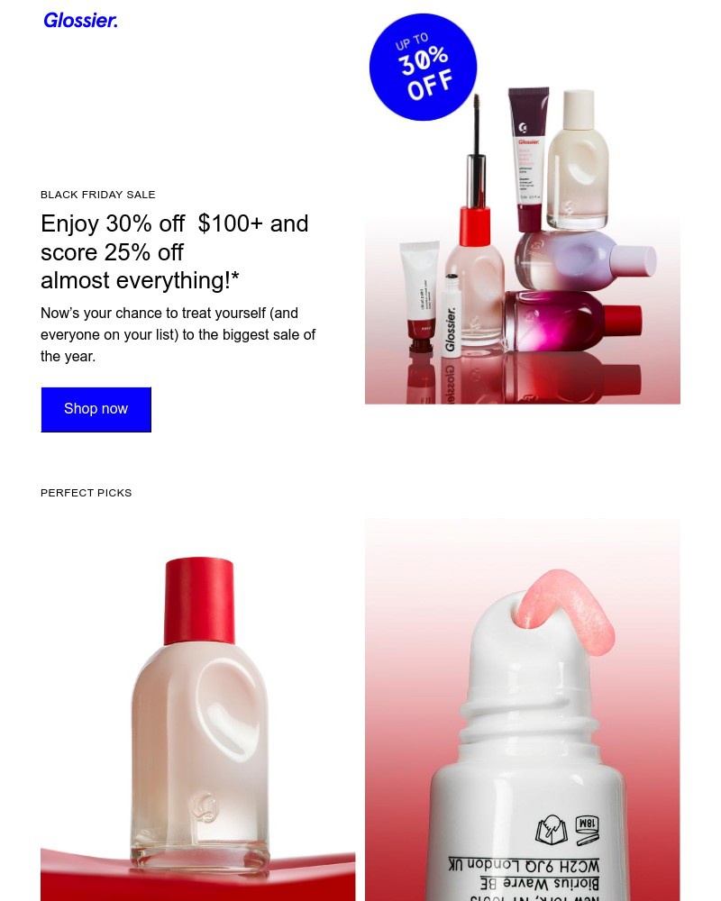 Screenshot of email sent to a Glossier Newsletter subscriber