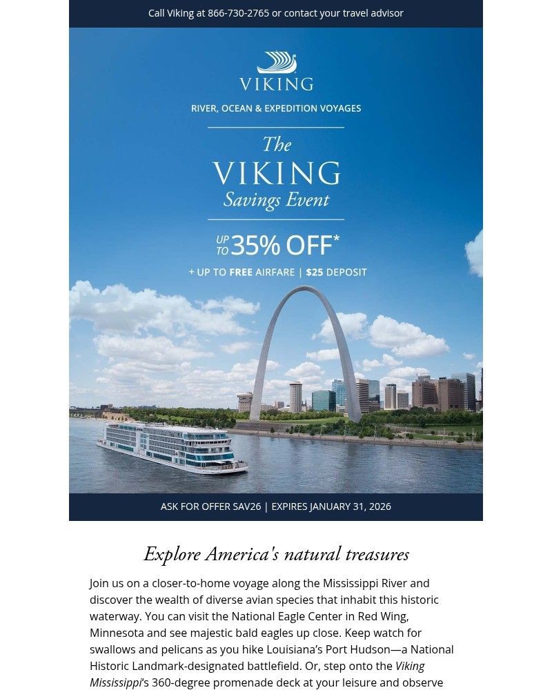 Screenshot of email sent to a Viking Cruises Newsletter subscriber