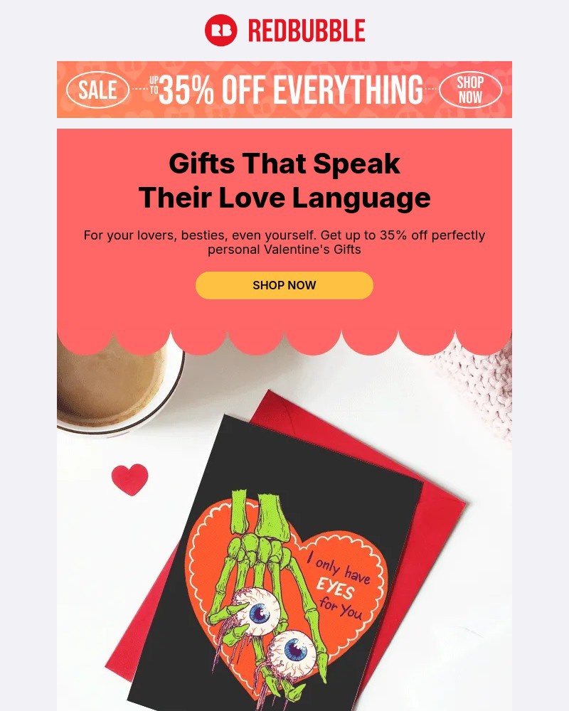 Screenshot of email sent to a Redbubble Newsletter subscriber