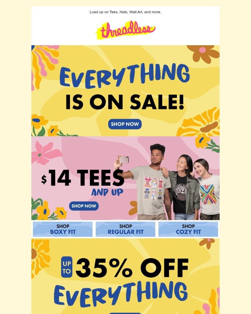 Screenshot of email sent to a Threadless Newsletter subscriber