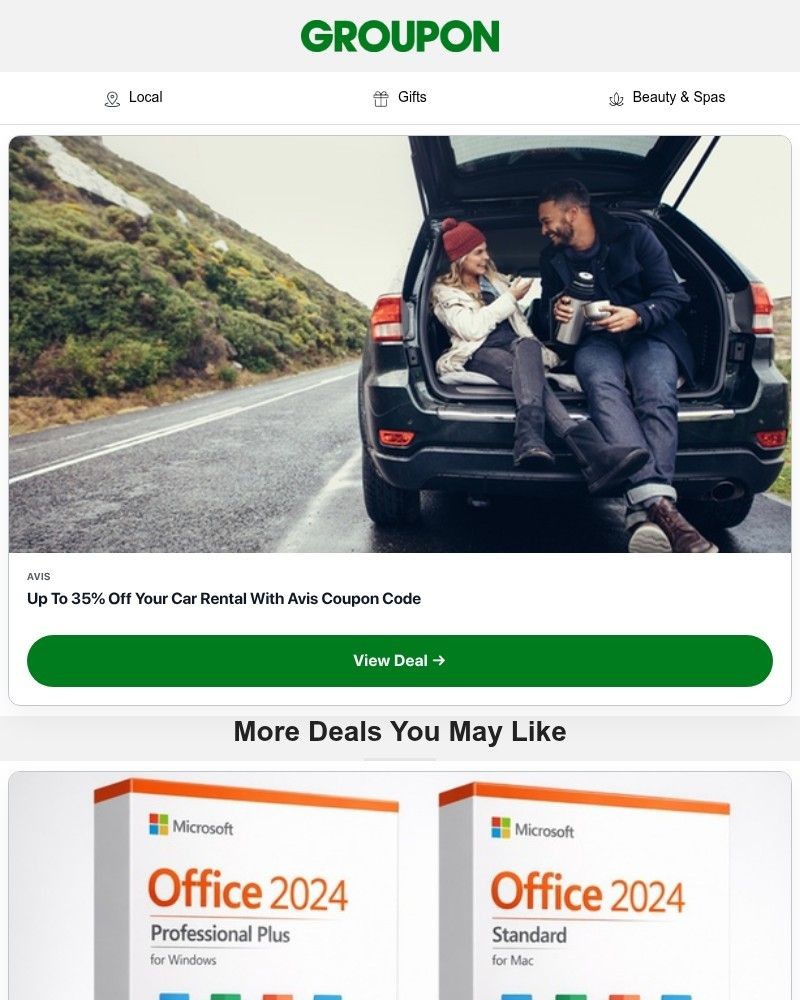 Screenshot of email sent to a Groupon Newsletter subscriber