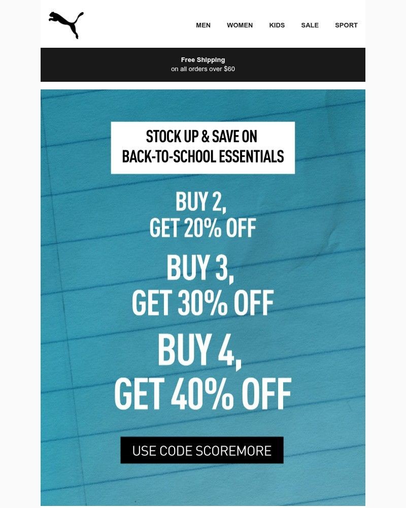 Screenshot of email sent to a Puma Newsletter subscriber