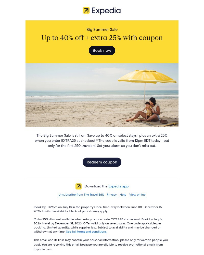 Screenshot of email sent to a Expedia Registered user