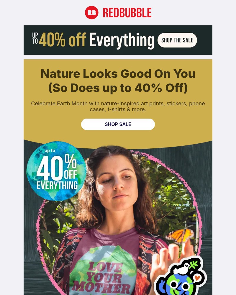 Screenshot of email sent to a Redbubble Newsletter subscriber