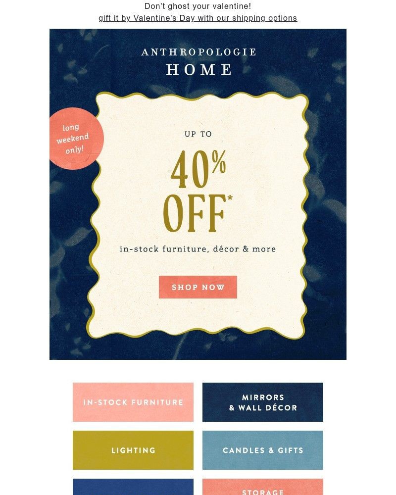 Screenshot of email sent to a Anthropologie Newsletter subscriber
