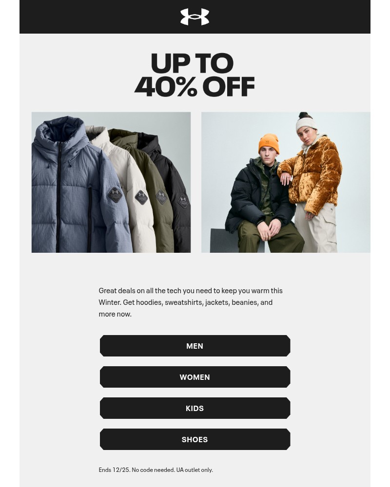 Screenshot of email sent to a Under Armour Newsletter subscriber