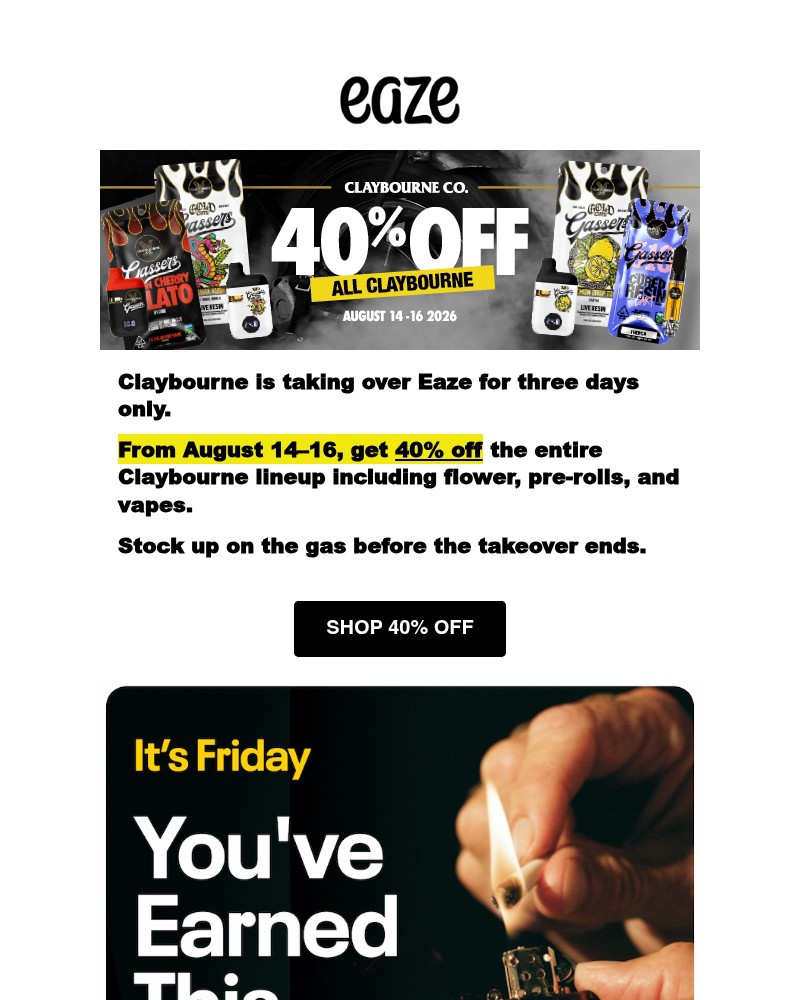 Screenshot of email sent to a Eaze Registered user