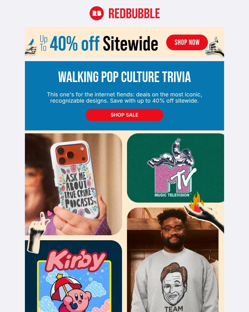 Screenshot of email sent to a Redbubble Newsletter subscriber
