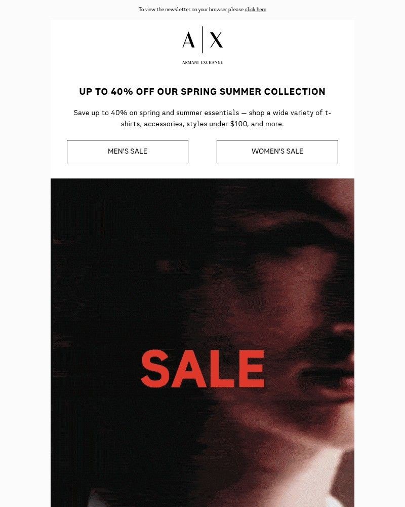 Screenshot of email sent to a Armani Exchange Newsletter subscriber