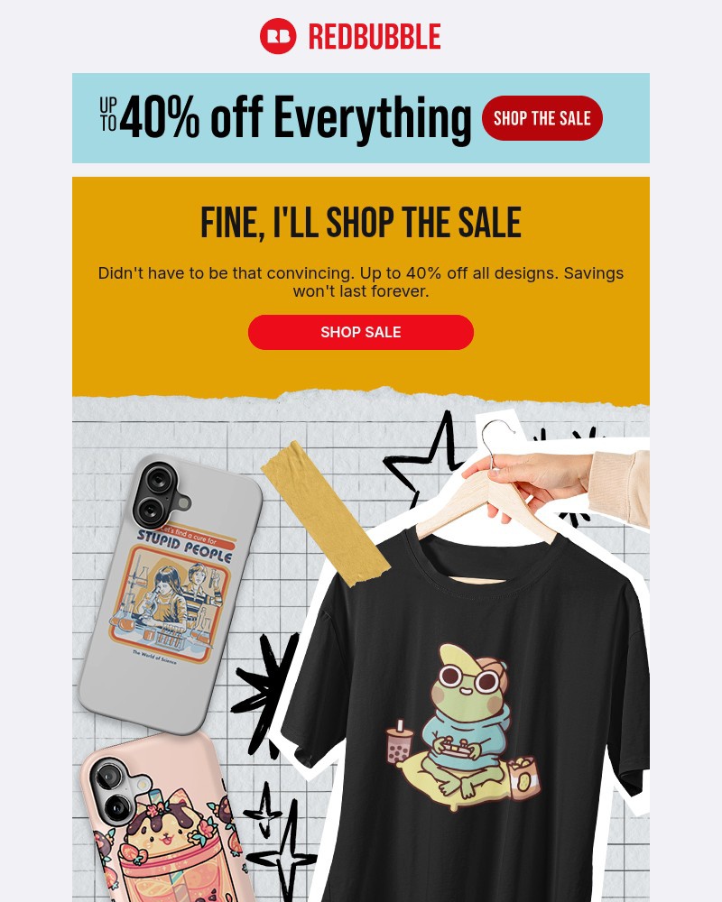Screenshot of email sent to a Redbubble Newsletter subscriber