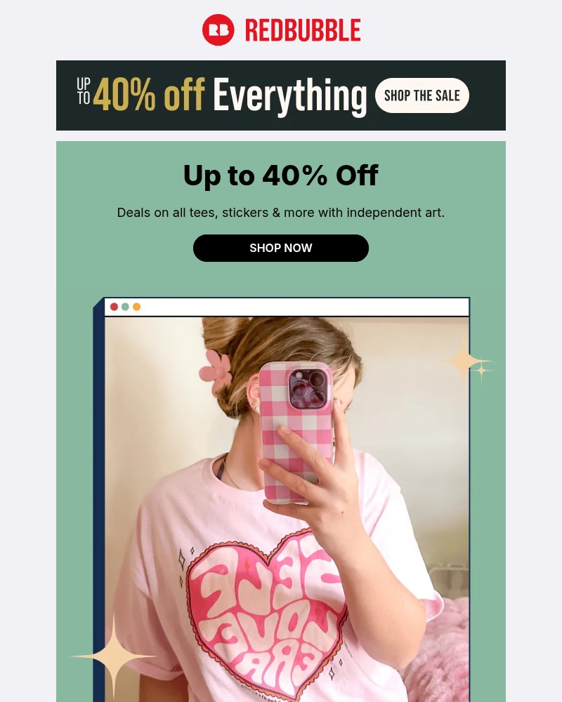 Screenshot of email sent to a Redbubble Newsletter subscriber