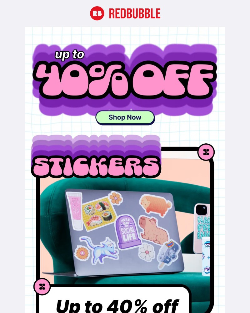 Screenshot of email with subject /media/emails/up-to-40-off-sitewide-support-artists-save-big-357e62-cropped-c5b776c9.jpg