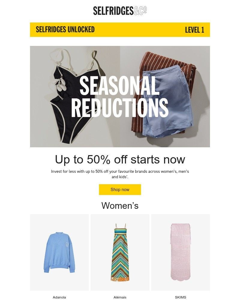 Screenshot of email sent to a Selfridges Newsletter subscriber