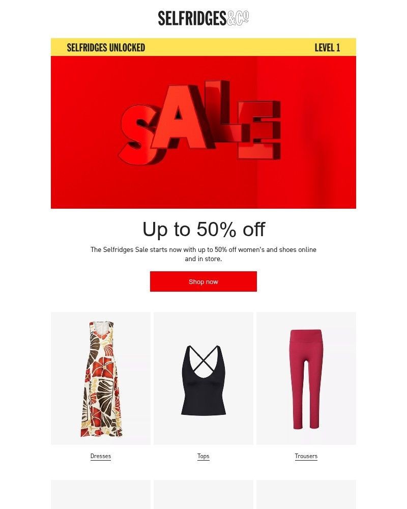 Screenshot of email sent to a Selfridges Newsletter subscriber