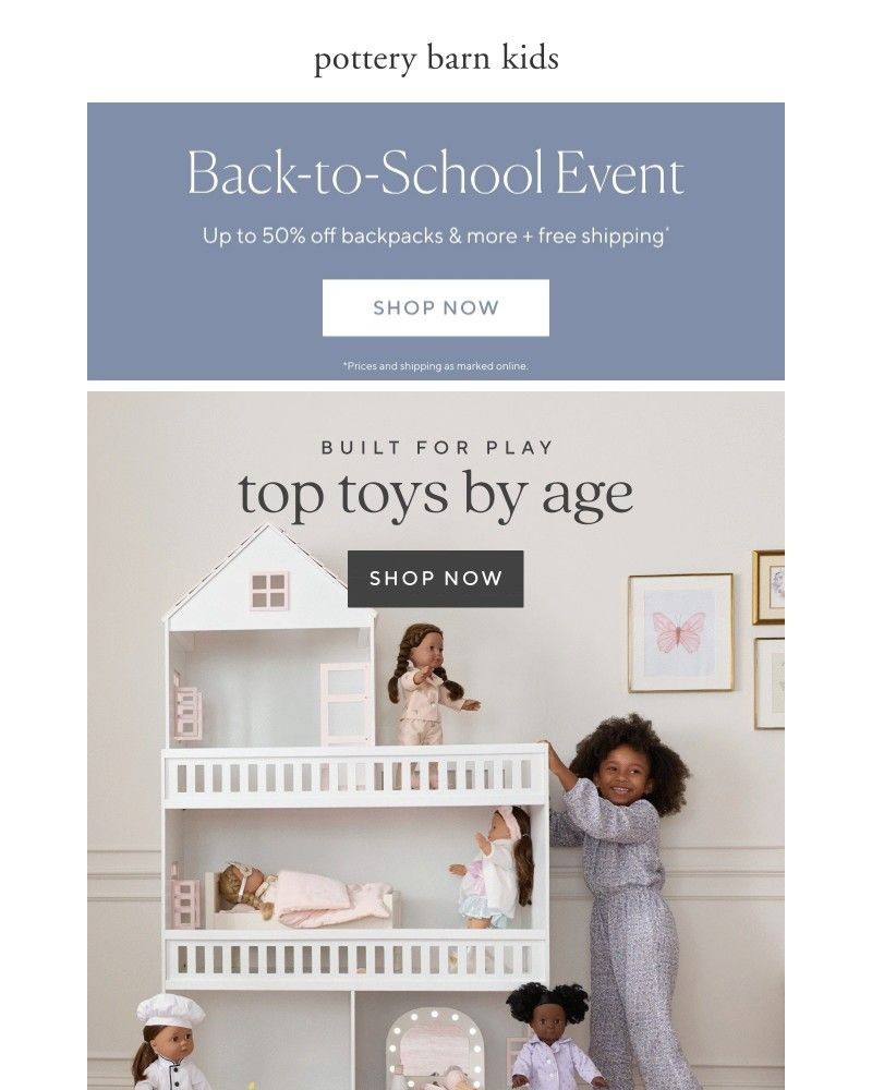 Screenshot of email sent to a Pottery Barn Newsletter subscriber