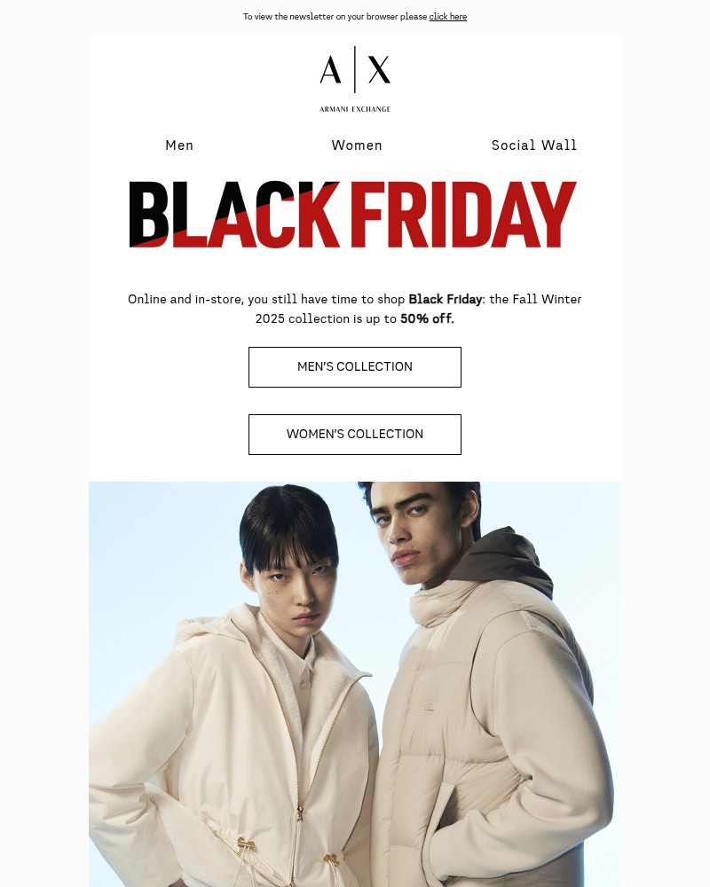 Screenshot of email sent to a Armani Exchange Newsletter subscriber