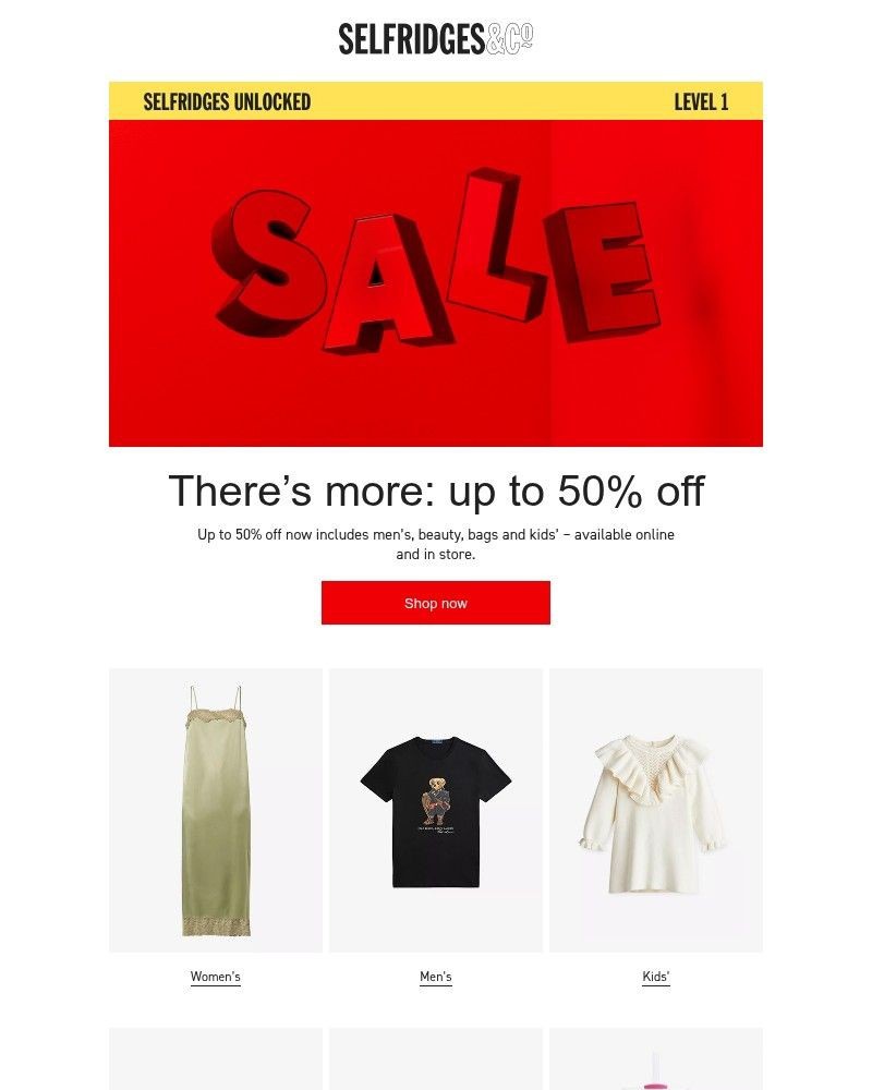 Screenshot of email sent to a Selfridges Newsletter subscriber