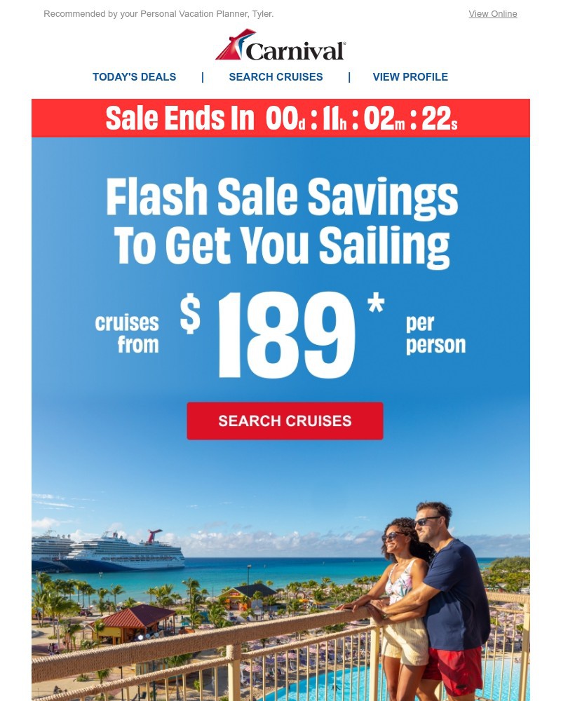 Screenshot of email sent to a Carnival Cruise Line Registered user