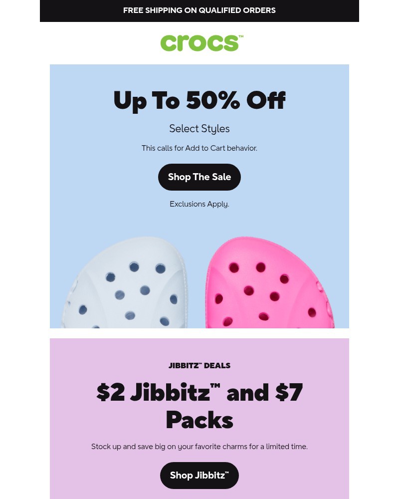 Screenshot of email sent to a Crocs Newsletter subscriber
