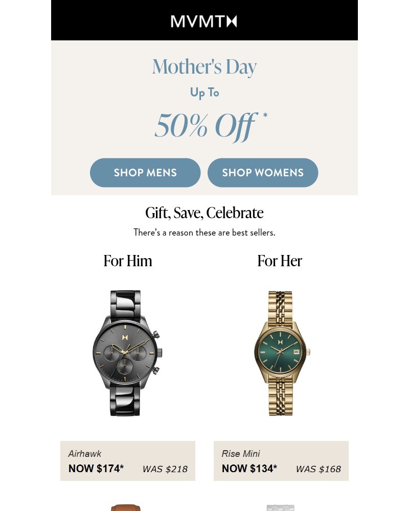 Screenshot of email sent to a MVMT Newsletter subscriber
