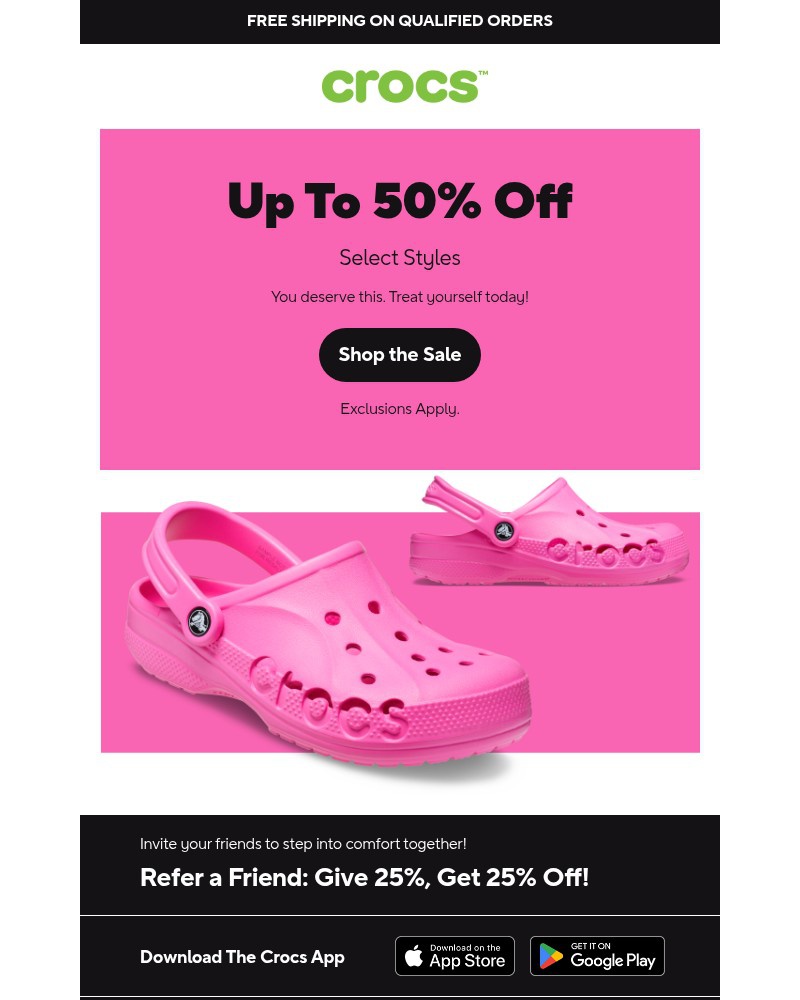Screenshot of email sent to a Crocs Newsletter subscriber