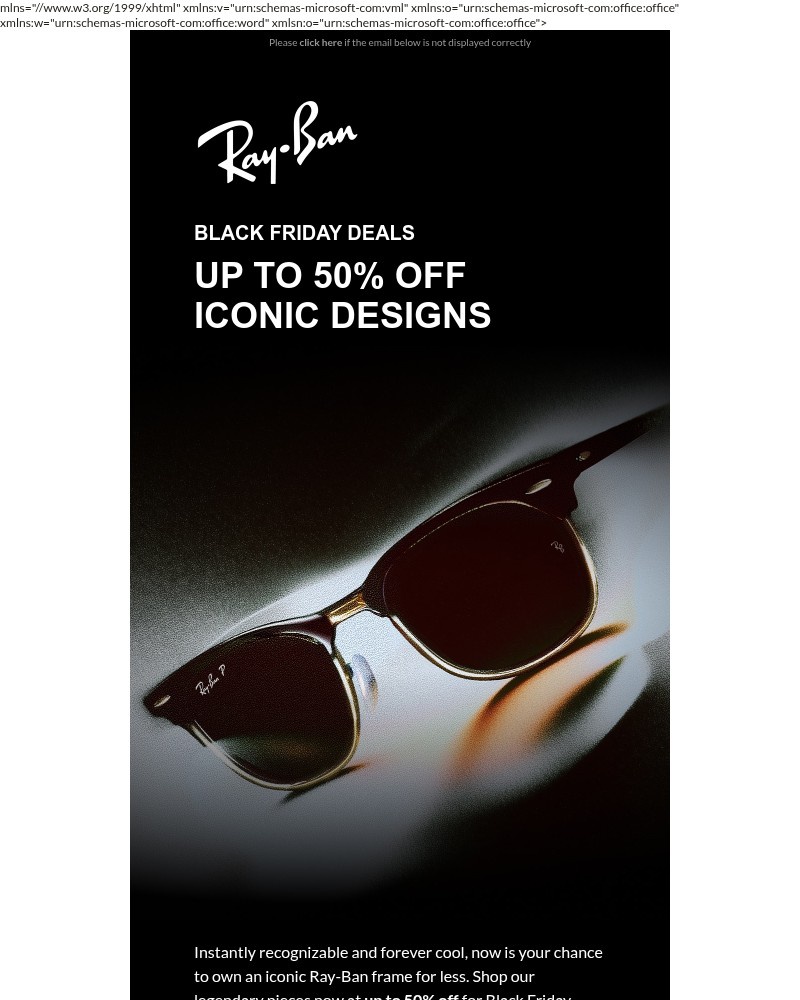 Screenshot of email sent to a Ray-Ban Newsletter subscriber