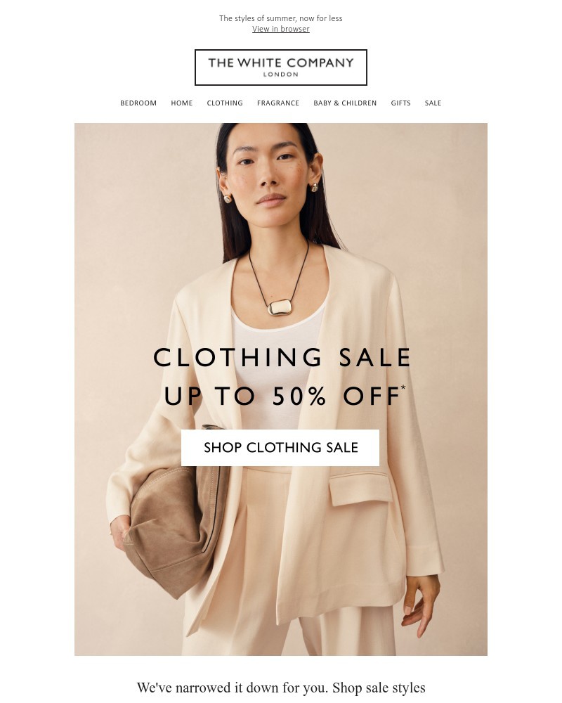 Screenshot of email sent to a The White Company Cart abandoner