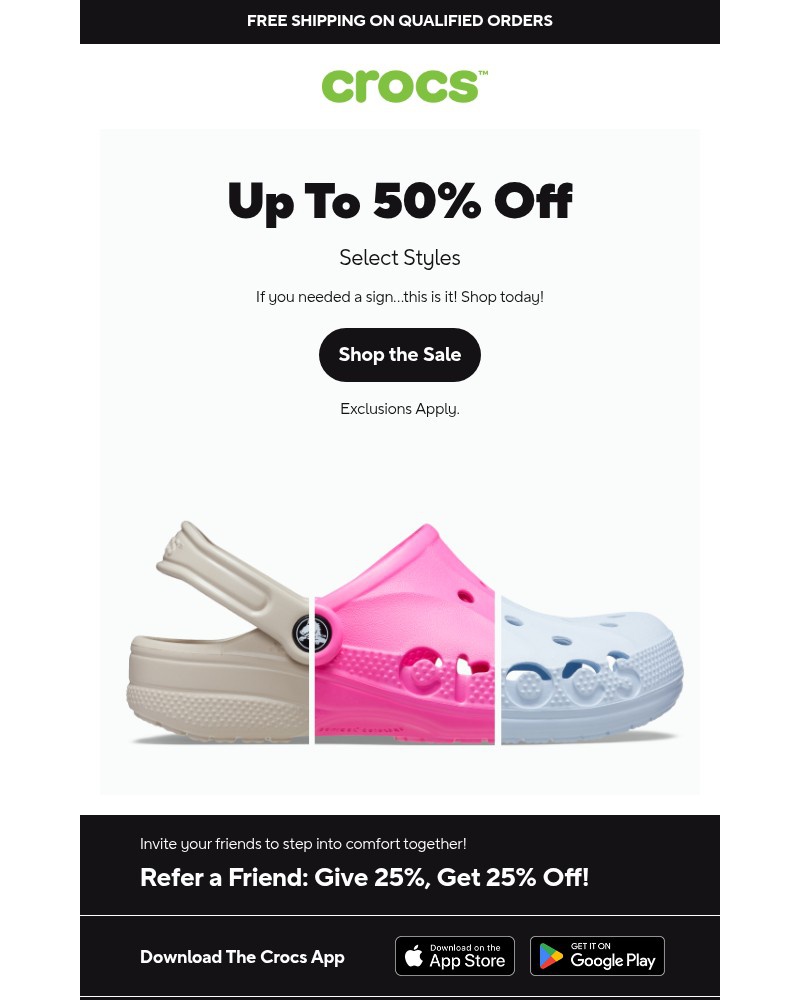 Screenshot of email sent to a Crocs Newsletter subscriber