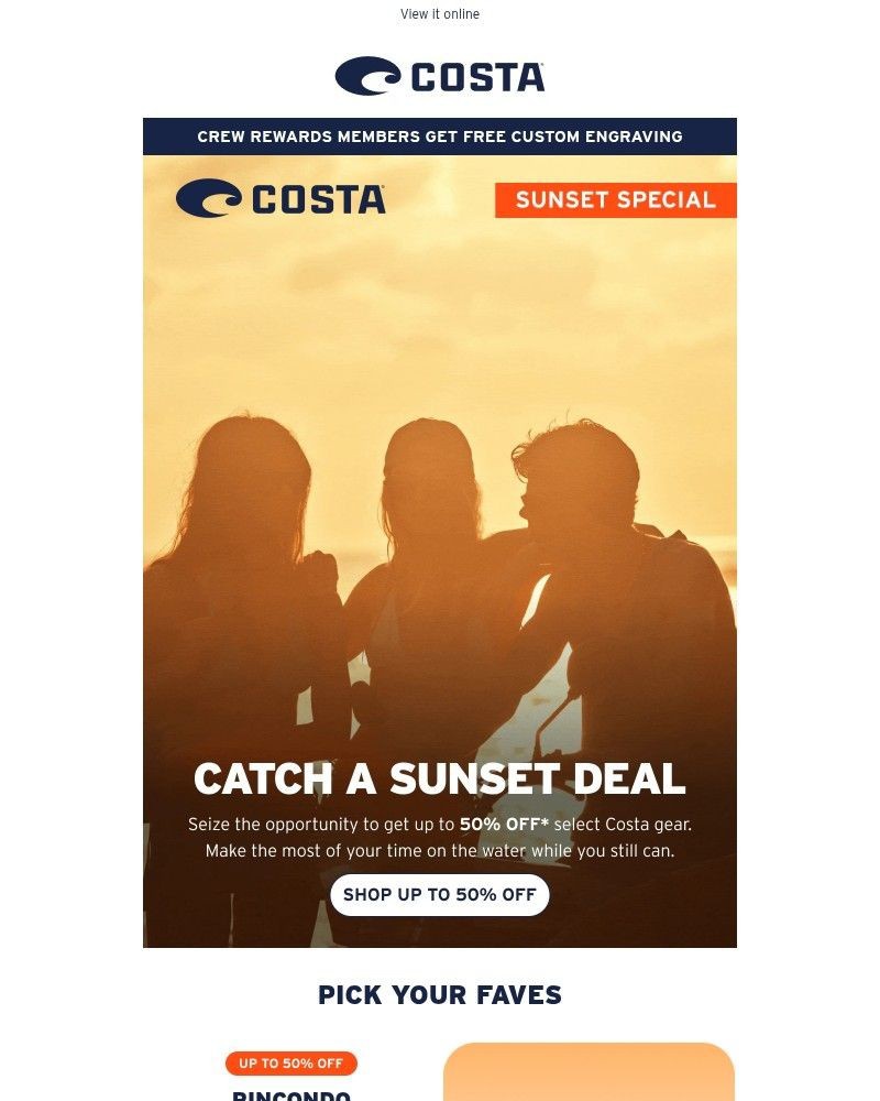 Screenshot of email sent to a Costa del Mar Newsletter subscriber