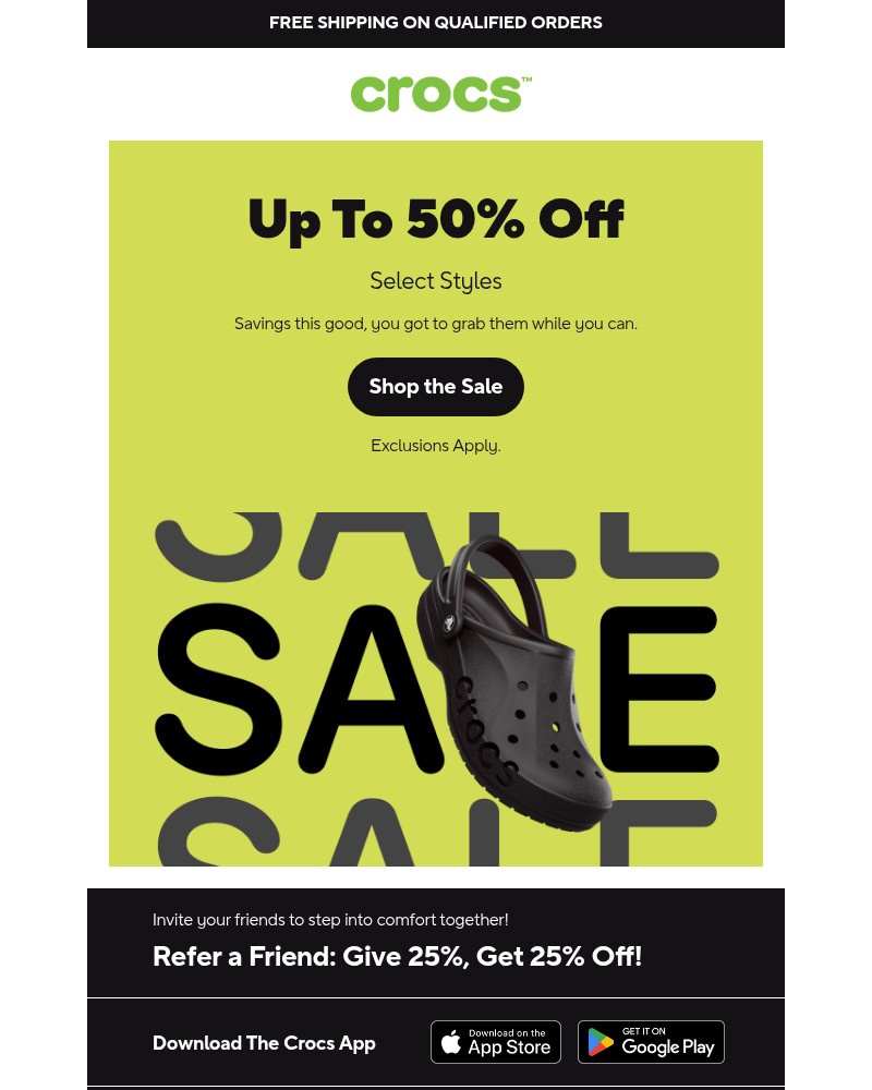 Screenshot of email sent to a Crocs Newsletter subscriber