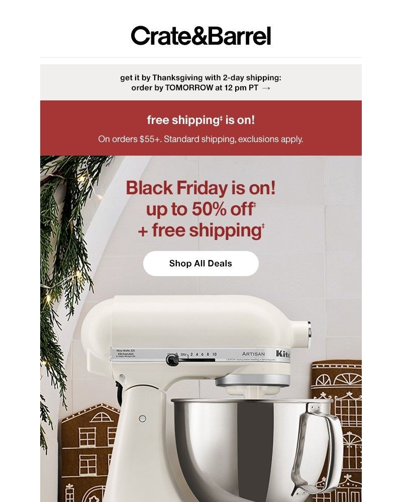 Screenshot of email sent to a Crate & Barrel Newsletter subscriber