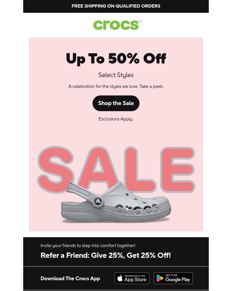 Screenshot of email sent to a Crocs Newsletter subscriber