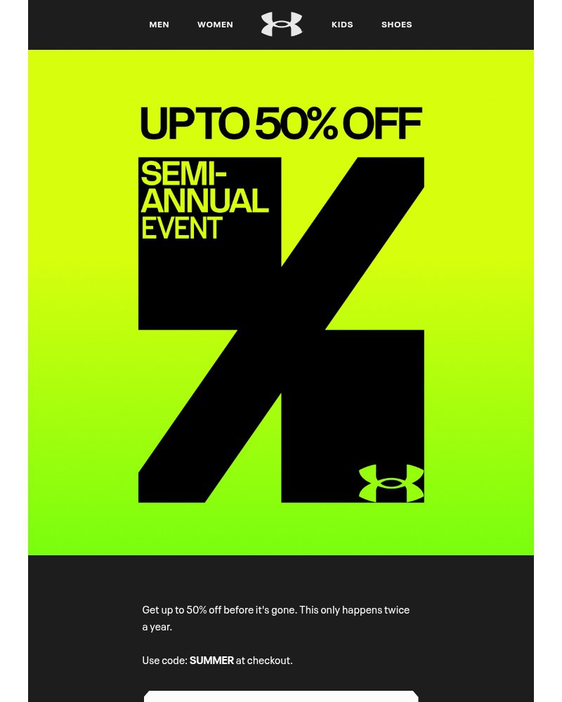 Screenshot of email sent to a Under Armour Newsletter subscriber