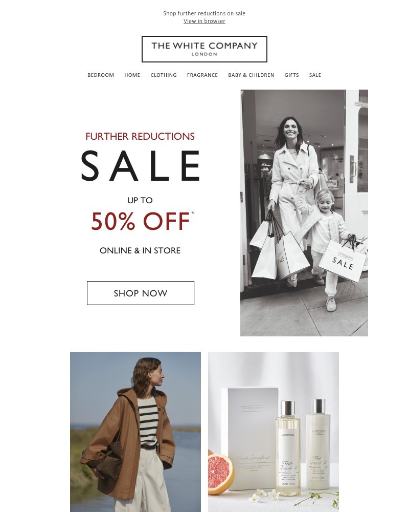 Screenshot of email sent to a The White Company Cart abandoner