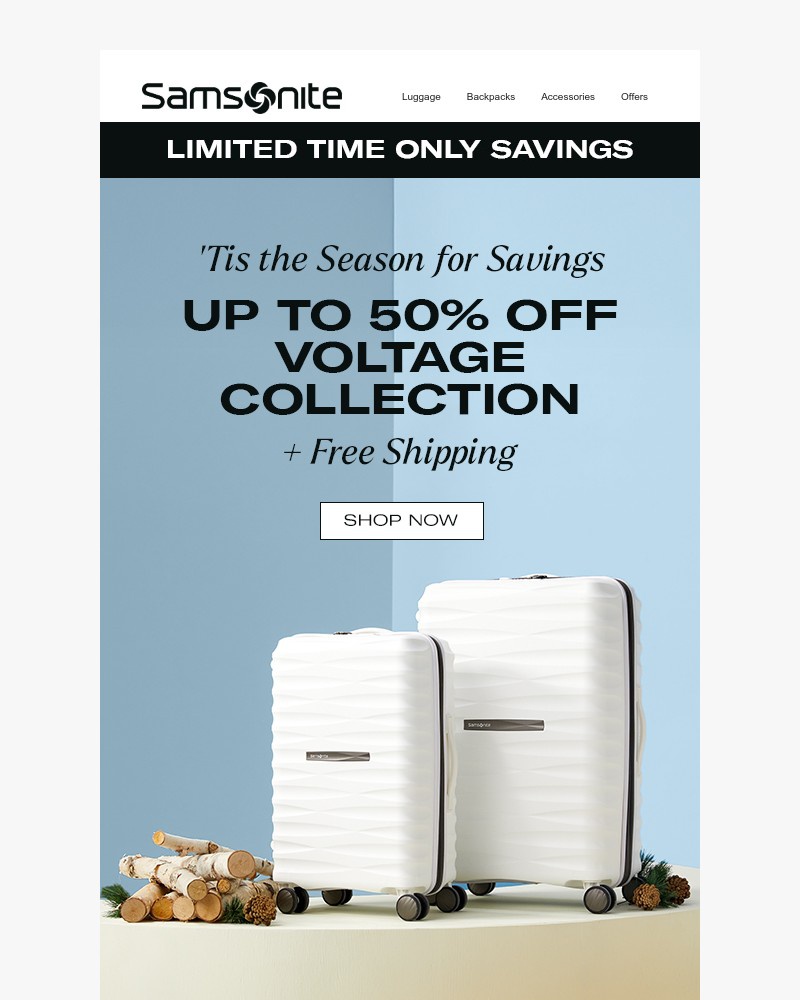 Screenshot of email sent to a Samsonite Newsletter subscriber
