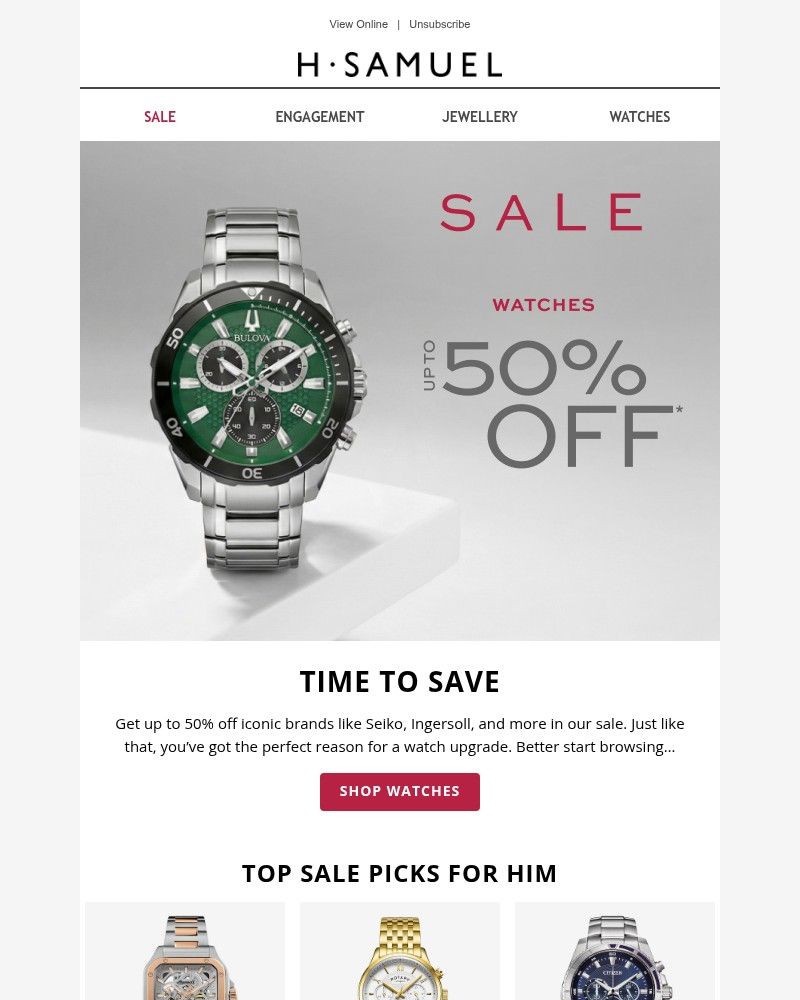 Screenshot of email sent to a H.Samuel Newsletter subscriber