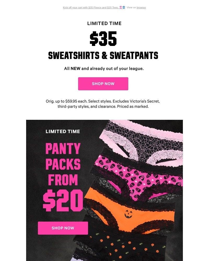 Screenshot of email sent to a Victoria's Secret Newsletter subscriber