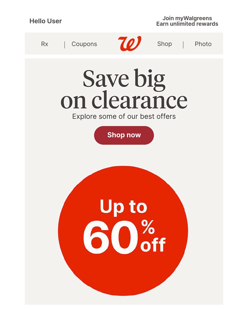 Screenshot of email sent to a Walgreens Registered user