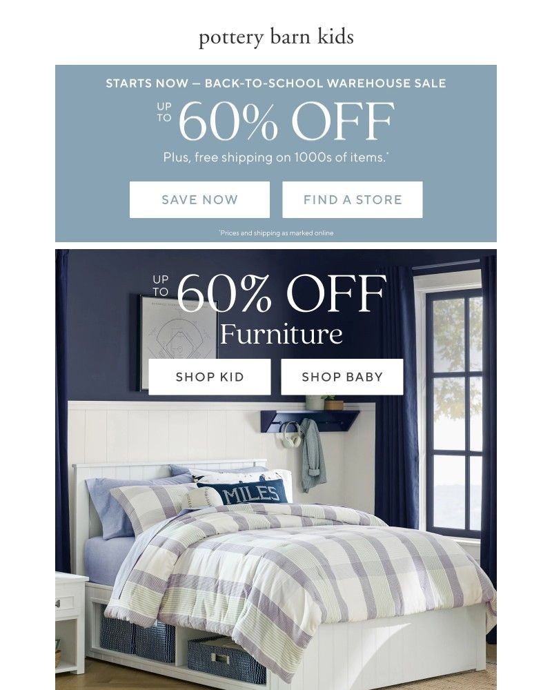 Screenshot of email sent to a Pottery Barn Newsletter subscriber