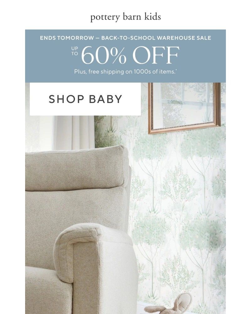 Screenshot of email sent to a Pottery Barn Newsletter subscriber