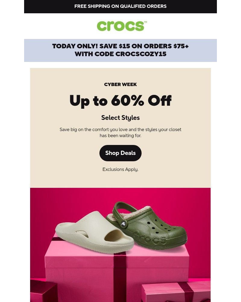 Screenshot of email sent to a Crocs Newsletter subscriber